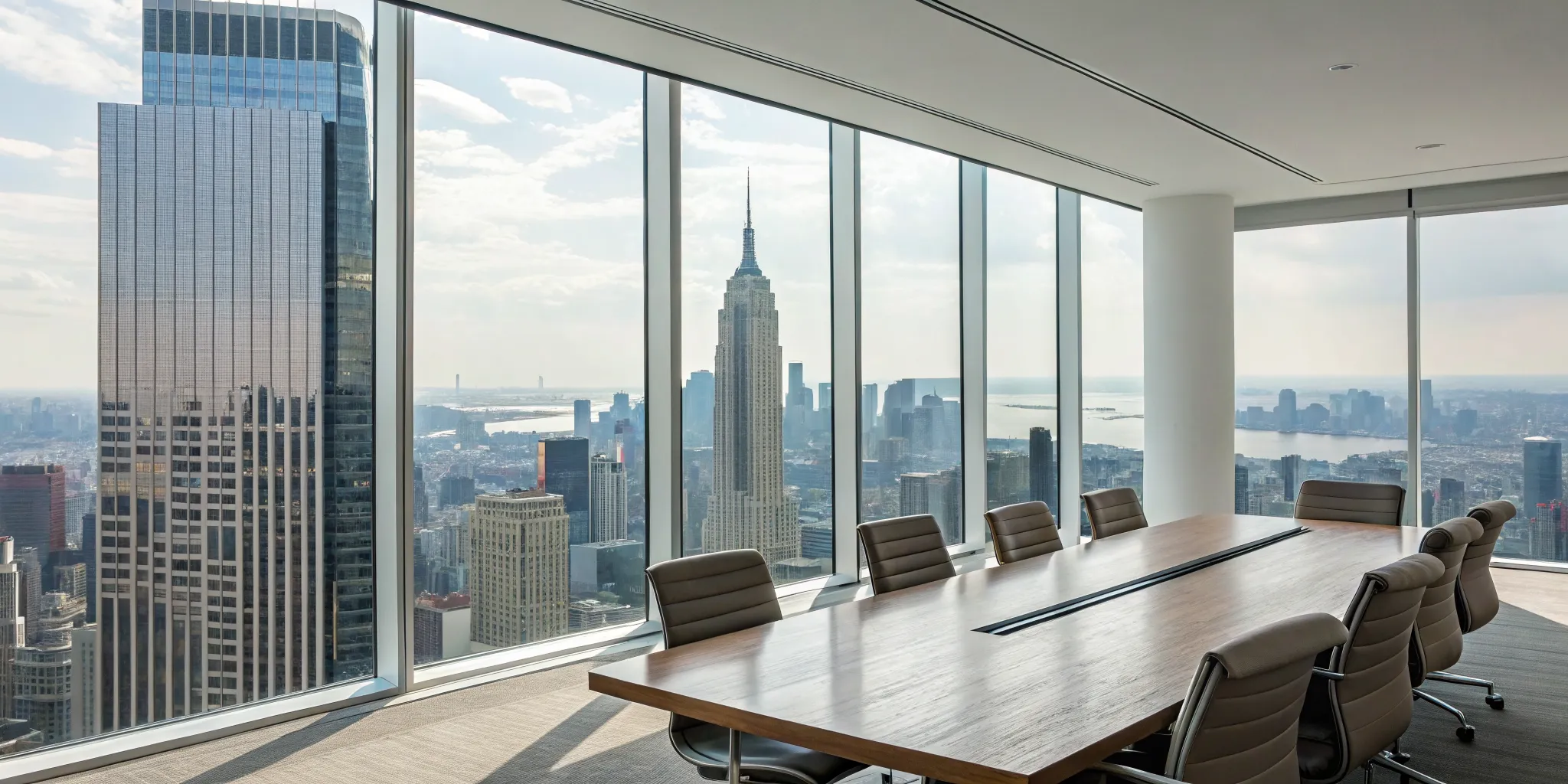 Conference room with large windows, a key factor in office window tinting cost.