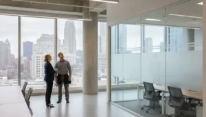 Professional window film installation in a Chicago government office