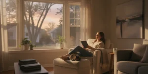 Afternoon sunlight entering a Chicago home through west-facing windows