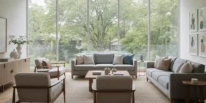 Daylit Chicago home interior with professionally filmed windows and a clear view outdoors
