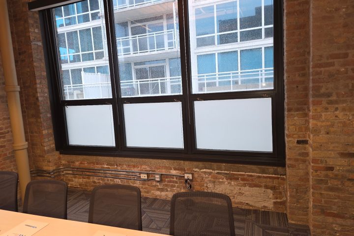 Window film installation on a Chicagoland commercial property